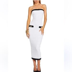 NWT Retrofete Jenn Bodycon Maxi Dress Black/White Sequins Large